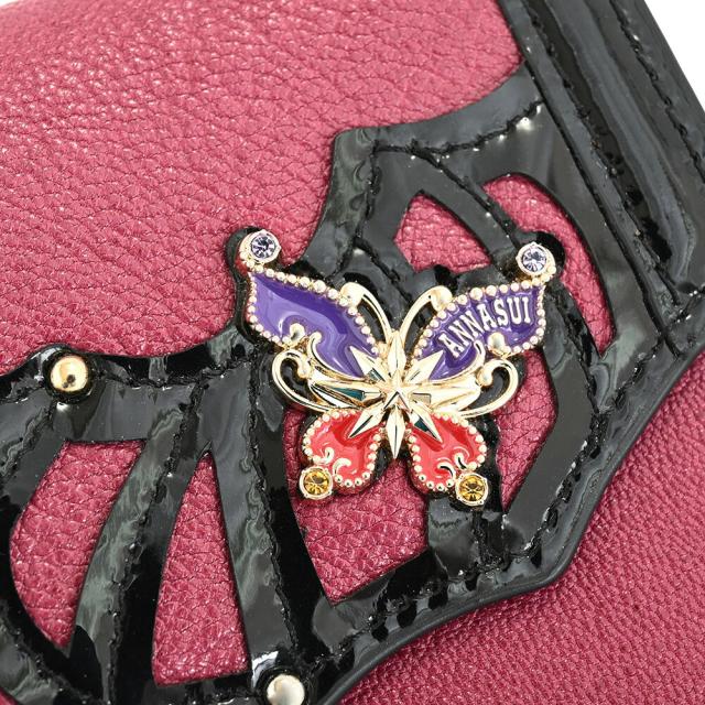 美品 アナスイ 三つ折り 財布 がま口 バタフライ レザー ボルドー 希少】ANNA SUI アナスイ 三つ折財布 がま口 レザー バタフライ