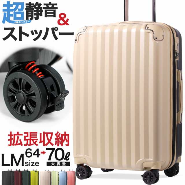 軽量 Mサイズ 静音8輪 キャリーバッグ スーツケース キャリーケース 黒 
