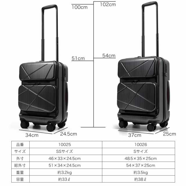 スーツケース 機内持ち込み SSサイズ フロントオープン プレゼント有り