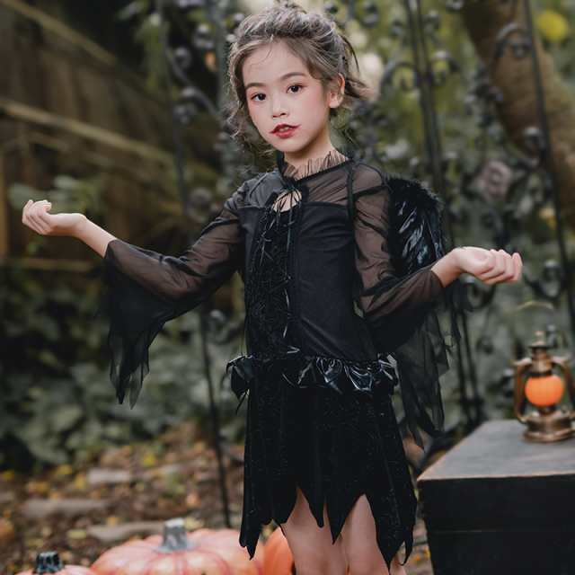 即納 ハロウィンコスプレ 悪魔 小悪魔 羽付き 黒天使 ワンピース ドレス 子供コスプレ衣装 子供コスプレ衣装 花嫁 通販 可愛いコの通販はau Pay マーケット 花苑