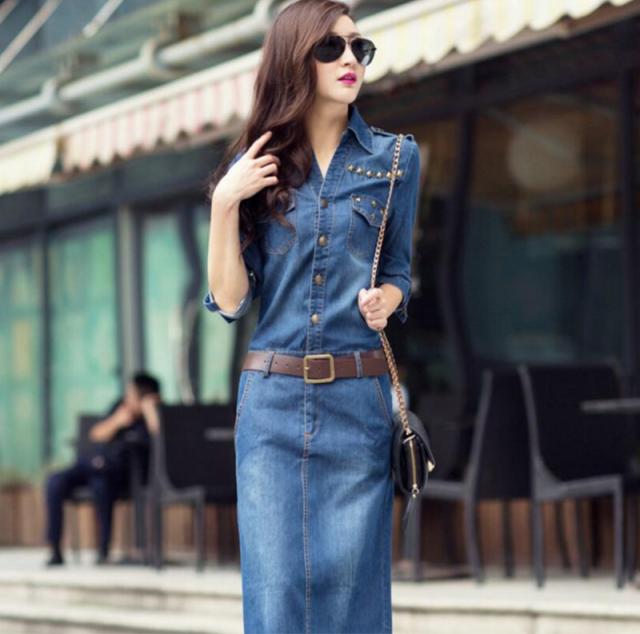 デニムワンピース ロング丈デニムワンピース Vネック マキシワンピース 襟付き スリット カジュアル ベルト ポケット付 デニム 秋新作の通販はau Pay マーケット 花苑