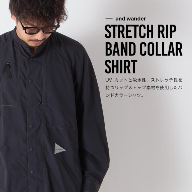 and wander アンドワンダー ストレッチリップバンドカラーシャツ 5746953021_1