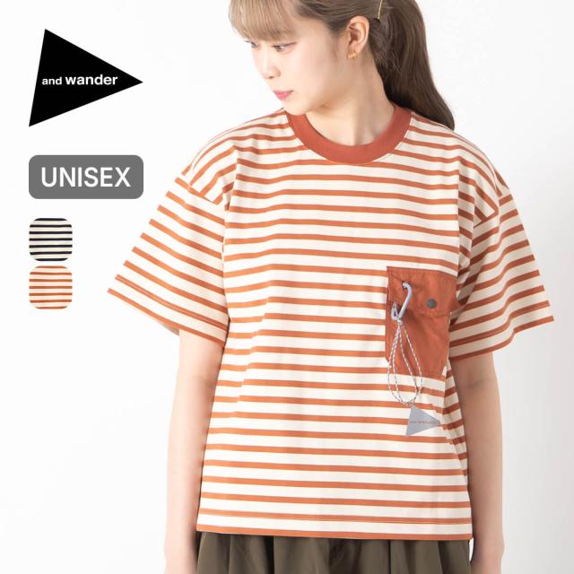 and wander アンドワンダー ストライプポケットSS T 5746184310