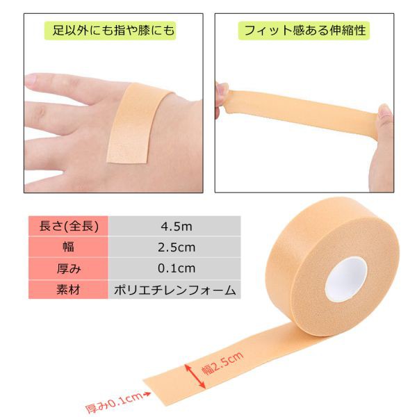 商店 靴ずれ予防テープ 目立たない肌色 幅約2.5cm×4.5m 痛い靴ズレや水ぶくれを保護 靴ずれ防止パッド 伸縮性抜群 自己粘着仕様 防水素材  かかと保護テープ SIC450 - tokyo-bunka.com