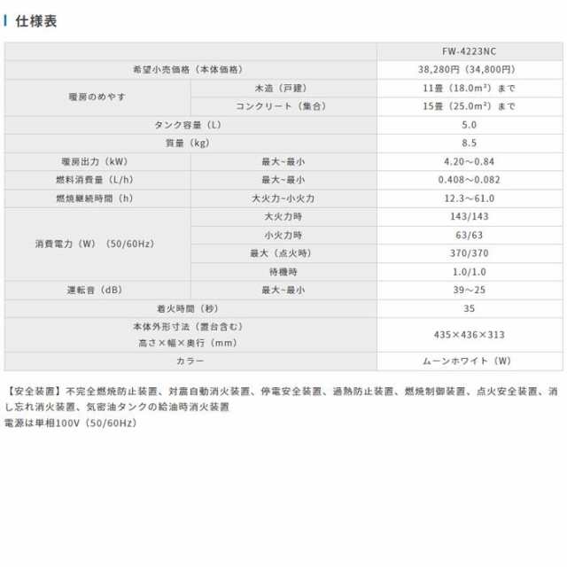 ダイニチ 石油ファンヒーター FW-4223NC-W ムーンホワイト 木造11畳