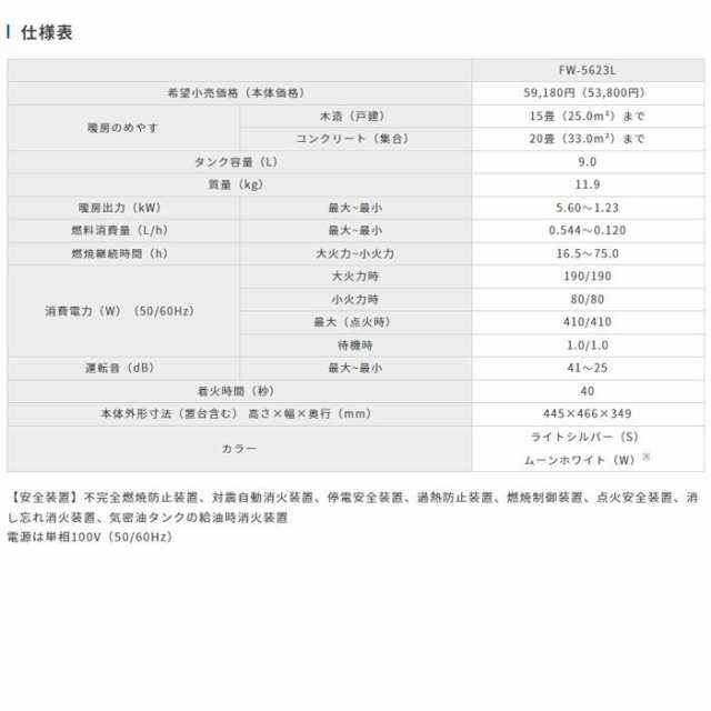 ダイニチ 石油ファンヒーター FW-5623L-W 木造15畳/コンクリ20畳暖房出力560123kw