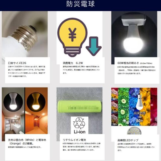 【3個セット】蓄電型LED電球 防災電球 停電時自動点灯ライト バッテリー 停電感知センサー内蔵 KS01N LED電球 60W E26口金型 ランタン_3