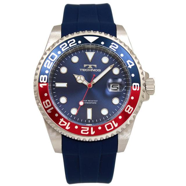 腕時計 メンズ TECHNOS テクノス 100周年記念モデル T6C28-NR 10気圧防水 逆回転防止ベゼル 3針 シリコンベルト ウォッチ 日付 カレンダー 蓄光 インデックス 針 日本製ムーブ使用 送料無料