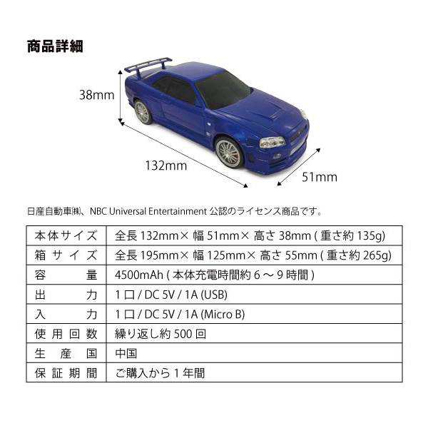 車型 モバイルバッテリー 日産 スカイライン GT-R BNR34 ワイルド 