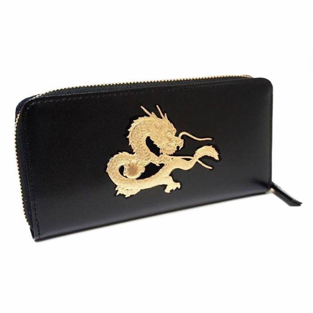 財布 皇帝龍18K ラウンドファスナー 長財布 国産 ブラック 牛革 長束 札入れ カード入れ 小銭入れ 日本製 101431
