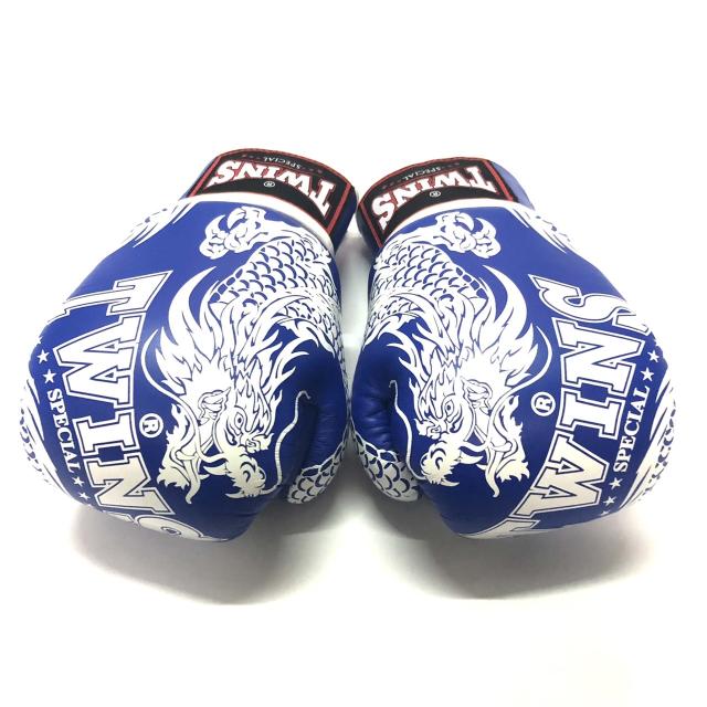 TWINS] 本革製 本格ボクシンググローブ トライバルドラゴン 白 8～16oz