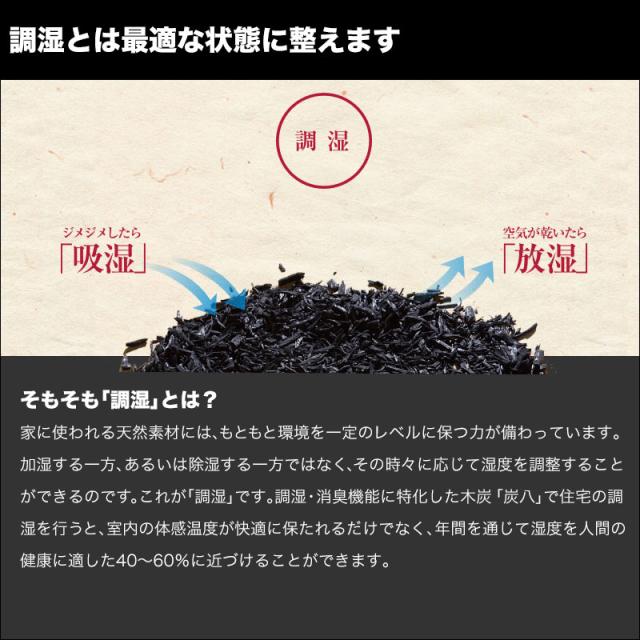 出雲屋 炭八 室内用調湿木炭（4袋セット）約45×45×7cm  約1.3kg 12L 備長炭の2倍以上 除湿 脱臭 半永久 湿気 靴箱 トイレ クローゼット 押入れ 台所 キッチン 結露 カビ すみはち スミハチ 日本製 正規品 送料無料_2