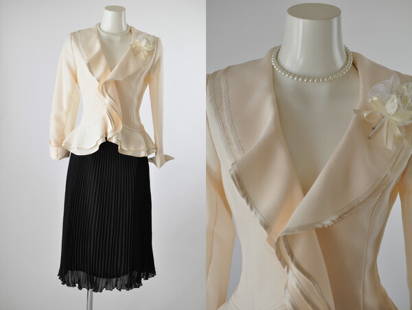 セレモニースーツ 30代 40代 50代 きれいめ 卒業式 入学式 結婚式 スーツ ママ 人気 ダブルフリル オリジナルベルト付 9号 フロント ダブルフリル プリーツスカート コサージュ付 セット スーツ 黒 カラーフォーマル cos9370(bl3f3y6s) セレモニースーツ 30代 40代 50代 きれいめ 卒業式 入学式 結婚式