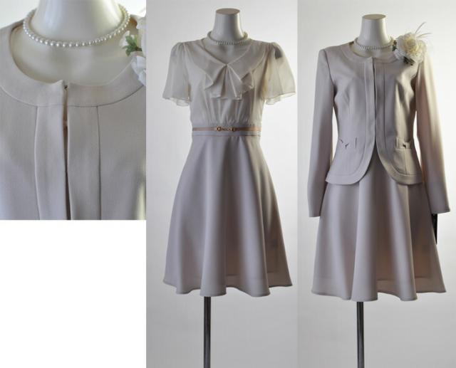 リボン飾りポケットノーカラージャケット 美姿半袖ワンピーススーツ