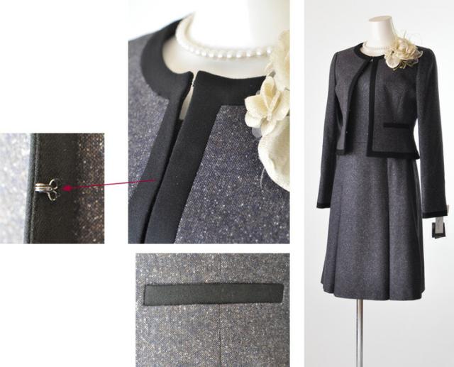 7号 9号 11号 13号 ホワイトジョーラ ウールシルク混ツイードワンピース