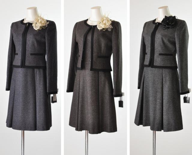 7号 9号 11号 13号 ホワイトジョーラ ウールシルク混ツイードワンピース