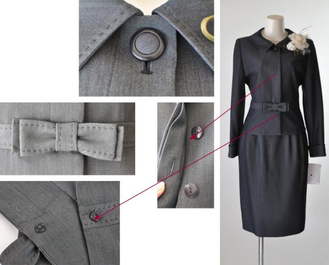 9号/11号/13号 上質素材 ウエストリボン付スーツ ウエストゴム入りスカート