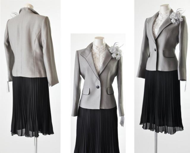 フォーマル スーツ レディース 2スカート 3点スーツ グレー ウエスト