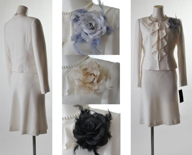 セール品 ラッフル襟 ラメ入りツイード3点セットスーツ フリル襟ノー