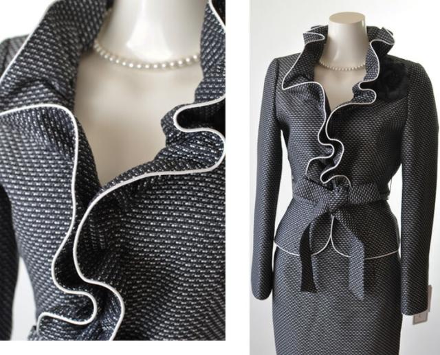 超立体的ドレープラッフルフリル襟ジャケットスーツ コサージュ付 美脚 美スタイル 美人 モデル 女優 美魔女 スーツ 衣装  cos508/510