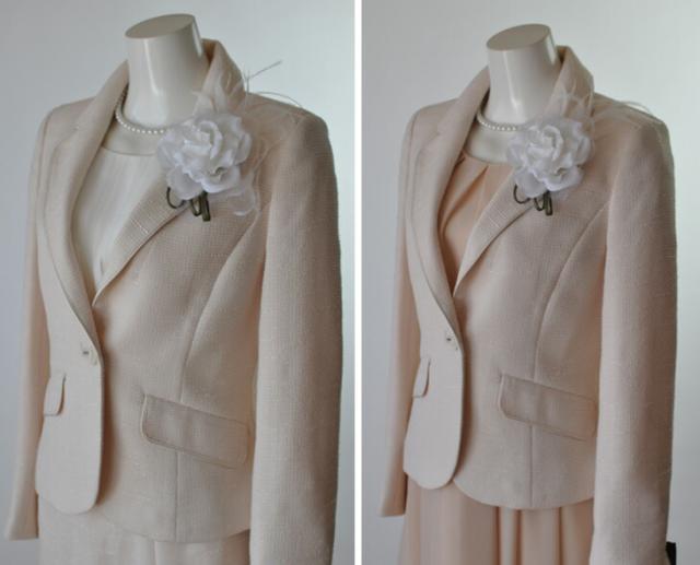 着回し3点セレモニースーツ・ベージュ ツイードエレガントスーツ