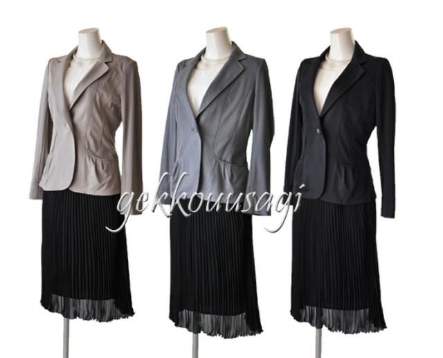 M/L 洗えるスーツ 着回し ストレッチ素材ジャケット ワンピース 黒プリーツスカート 3点スーツ 選べるウエストサイズ グレージュ・グレー・黒 028-030-305/TB2028-2030-4305(AM10d)2028JK-2030OP
