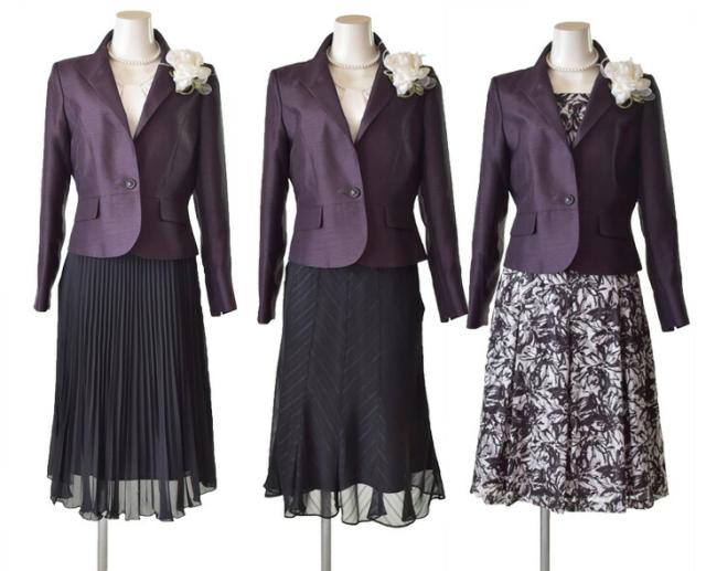 ソフトシャンタン ジャケット フラワーカット 2点スーツ リバーシブル 胸当て 9号 11号 13号 15号  母 ママ 祖母 結婚式 入学式 卒業式 スーツ 5962