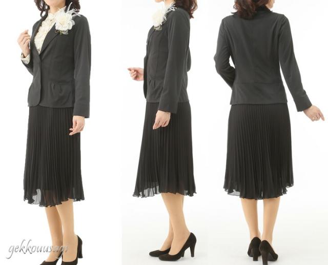 M/L 洗えるスーツ 着回し ストレッチ素材ジャケット ワンピース 黒プリーツスカート 3点スーツ 選べるウエストサイズ グレージュ・グレー・黒 028-030-305/TB2028-2030-4305(AM10d)2028JK-2030OP