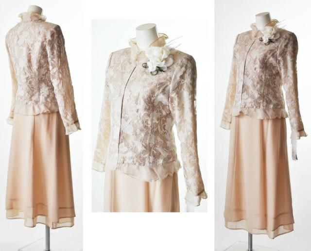 テンセル混 オパール加工 3点セットスーツ ベージュ ママスーツ カラー