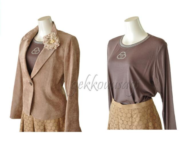 LL/4L/5L 大きいサイズ 着回し ベロアジャケット 3点セットスーツ