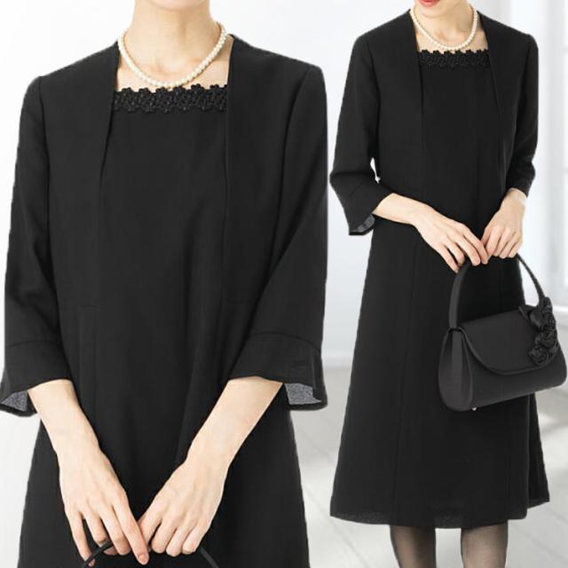 洗える ブラックフォーマル ワンピース レディース 9号 11号 夏用 七分袖 ロング丈 冠婚葬祭 喪服 礼服 慶弔 法事 黒 体型カバー 春 夏 秋 5217_11