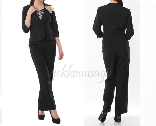 7号/9号/11号◆着回し抜群のお得な４点セットスーツ 襟パイピング七分袖ジャケット ウエストゴム入りパンツ 489