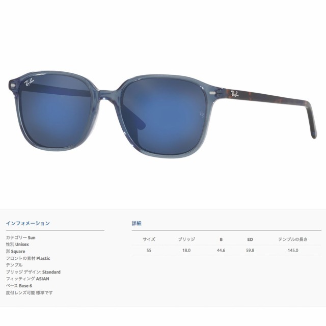 レイバン Ray-Ban LEONARD RB2193F 6638O4 55 TRANSPARENT DARK BLUE