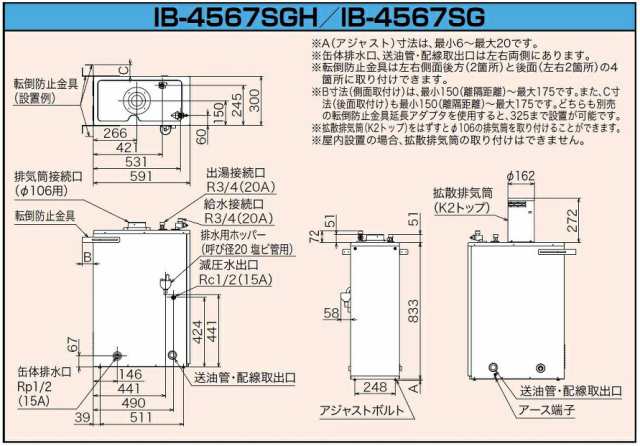 CHOFU 石油給湯器 IB-4567SGH 屋外タイプ IR-24 ラクラクリモコンセット付 拡散排気筒付き 給湯専用 減圧式高圧力型  標準タイプ手動 長府製作所の通販はau PAY マーケット - クレール DNA店 | au PAY マーケット－通販サイト