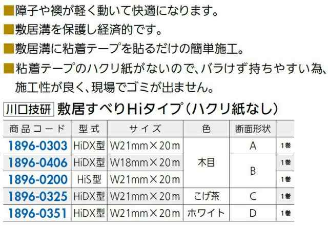 即納！最大半額！】 川口技研 敷居すべり HiDX型 21mm×20m こげ茶