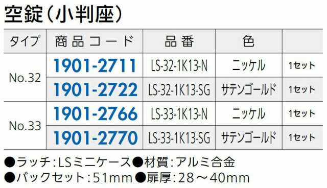 ハイレバー No.32 空錠(小判座) 1セット入り LS-32-1K13-SG 色：サテンゴールド 19012722 川口技研の通販はau  PAY マーケット クレール DNA店 au PAY マーケット－通販サイト