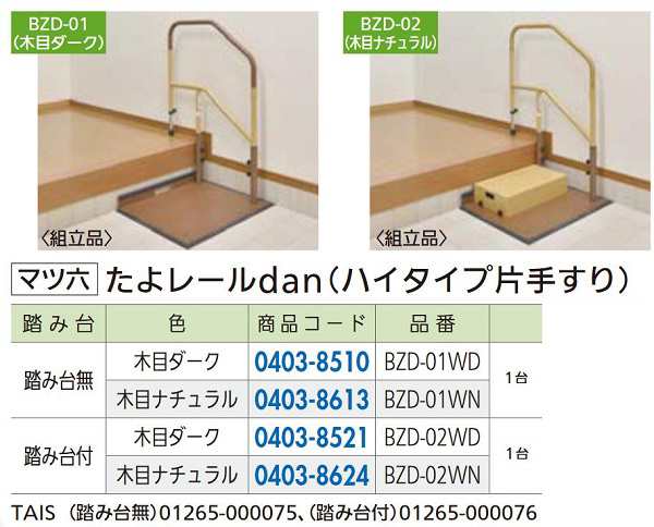 リフォーム商品 マツ六 たよレールｄａｎ　ハイタイプ BZD-02WN　木目ナチュラル