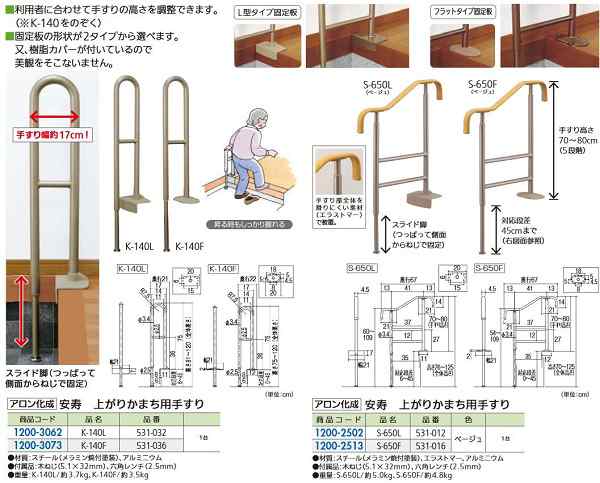 【リフォーム用品】 アロン化成 安寿　上がりかまち用手すり K-140F