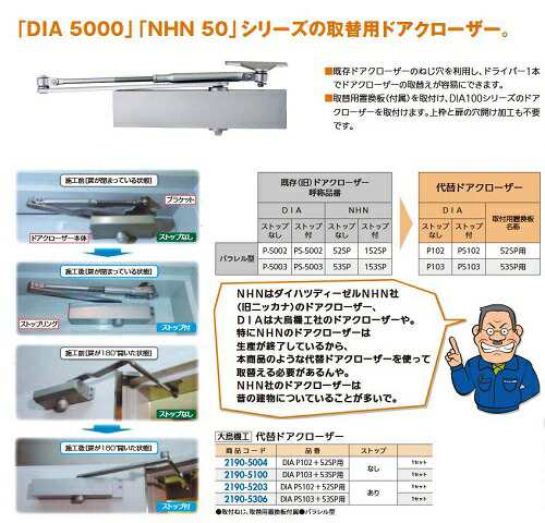 リフォーム用品 大鳥機工 代替ドアクローザー DIA PS102+52SP用取替用