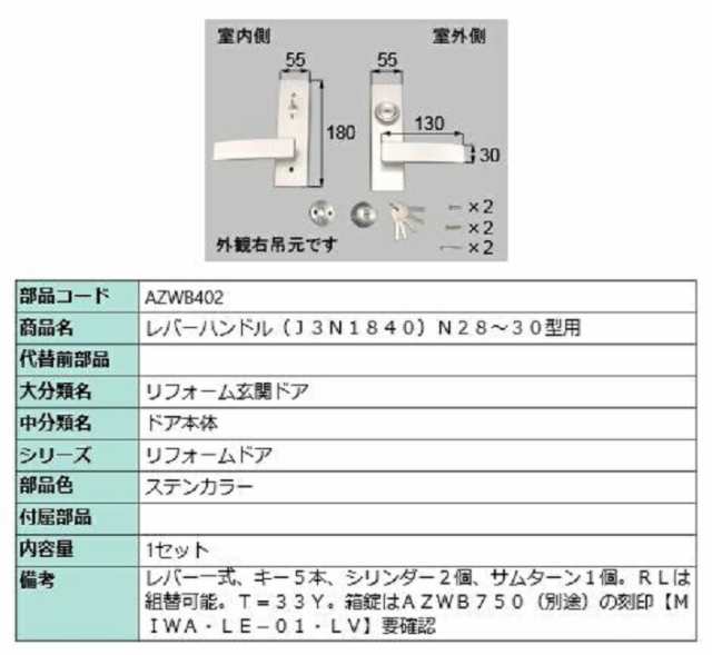 レバーハンドル / 1セット入り 部品色：ステンカラー AZWB402 交換用 部品 LIXIL リクシル TOSTEM トステム