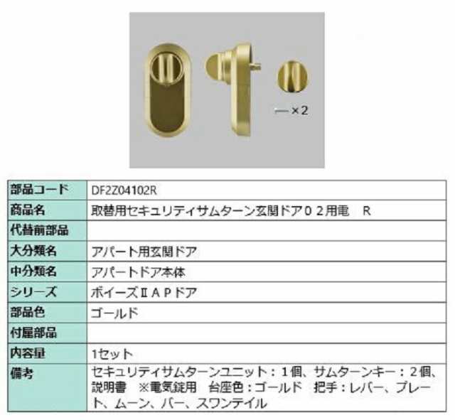 取替用セキュリティサムターン 玄関ドア02用電 / R 部品色：ゴールド DF2Z04102R 交換用 部品 LIXIL リクシル TOSTEM トステム