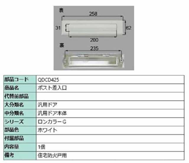 ポスト差入口 / 1個入り 部品色：ホワイト QDCD425 交換用 部品 LIXIL リクシル TOSTEM トステム