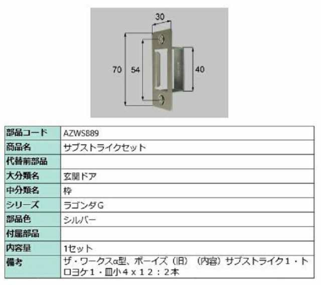 サブストライクセット 1セット入り 部品色：シルバー AZWS889 交換用 部品 LIXIL リクシル TOSTEM トステムの通販はau  PAY マーケット クレール DNA店 au PAY マーケット－通販サイト