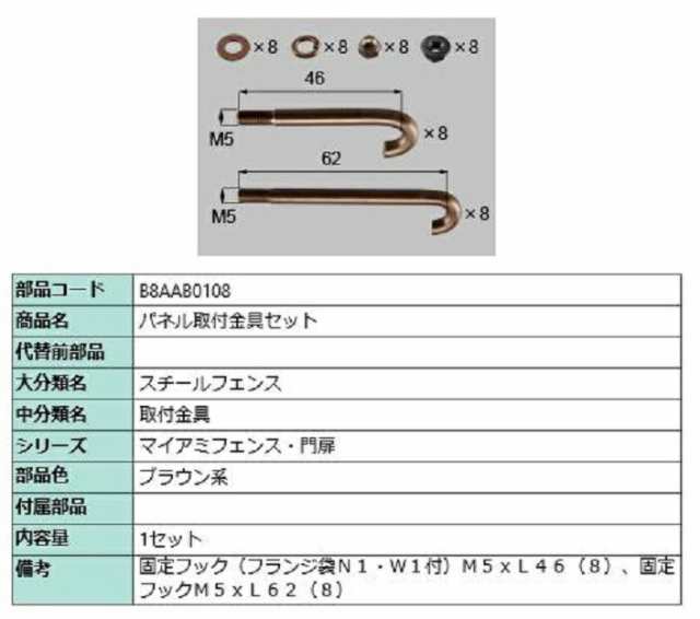 パネル取付金具セット / 1セット入り 部品色：ブラウン系 B8AAB0108 交換用 部品 新日軽 LIXIL リクシル TOSTEM トステムの通販は