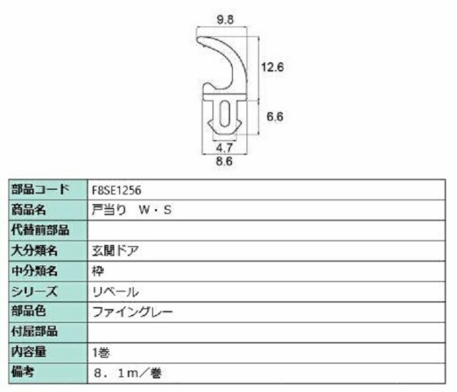 戸当り W・S 8.1m / 1巻入り 部品色：ファイングレー F8SE1256 交換用 部品 新日軽 LIXIL リクシル TOSTEM トステム