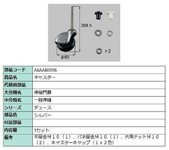 キャスター / 1セット入り 部品色：シルバー A8AAB0956 交換用 部品 新日軽 LIXIL リクシル TOSTEM トステムの通販は