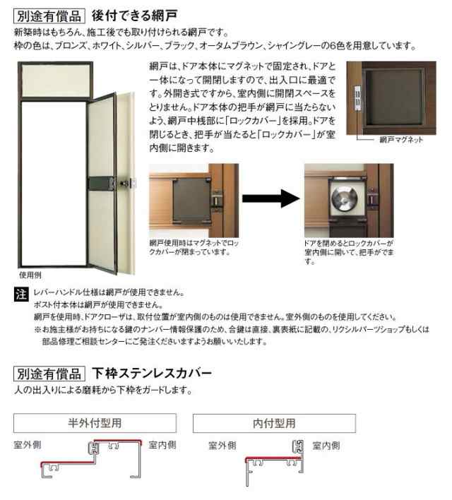 オファーアルミサッシ LIXIL 半外 勝手口ドア 框ドアタイプ W650×H1820 （06518） ドア、扉