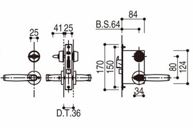 レバーハンドル錠(シリンダー無)セット / 1セット入り HH-4K-11417 交換用 部品 YKK AP