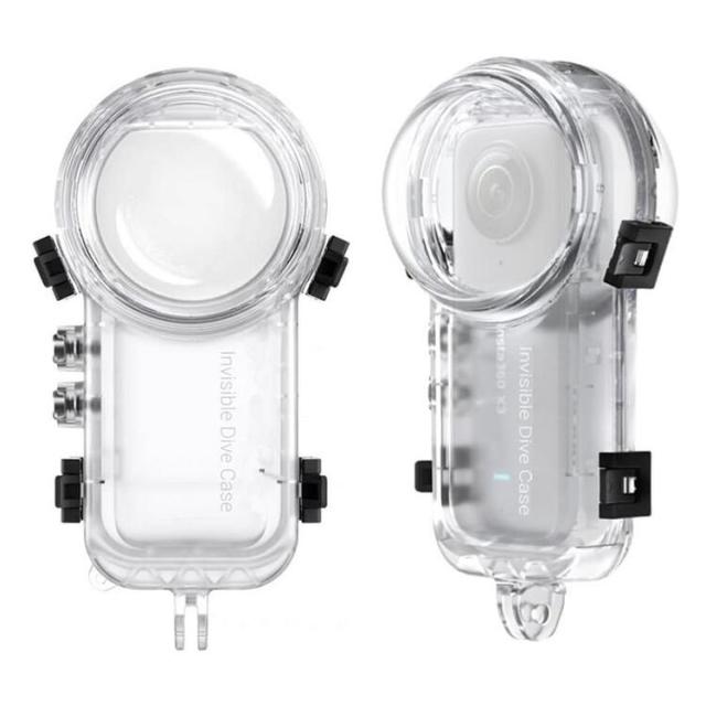 Insta360 X3/ Insta360 X4対応機種選択 PC素材 防水ケース アダプタ ネジ ネジスパナ 4点セット 防水ハウジングケース 防水シェル ダイビング保護カバー 防水 防塵 保護ケース 耐水圧 水中でのHD撮影 水深 50m 水中撮影用 密閉カバー スタンドフレーム クリア ハードケース_1