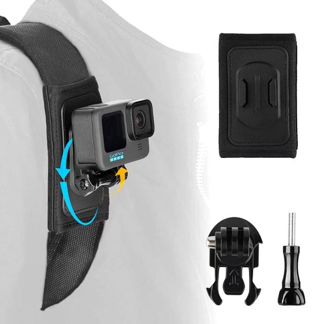 Gopro マウント スタンド リュックベルト取り付け用 軸360度回転可 